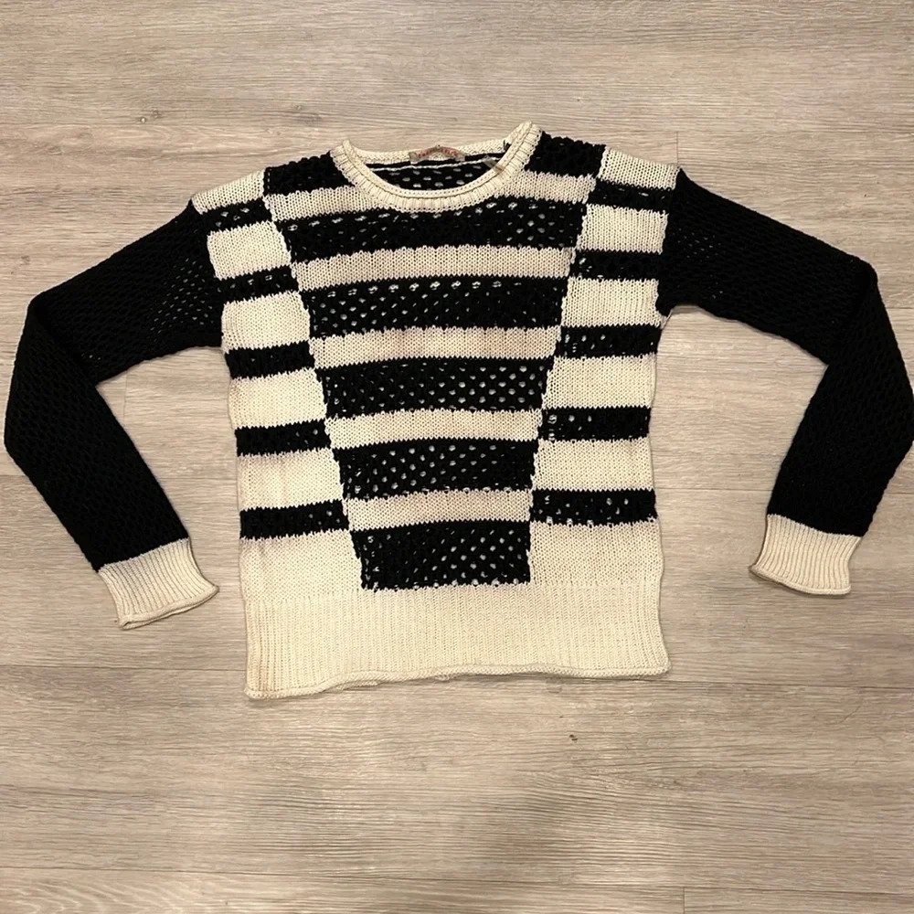 Rebecca Taylor Black and White Cotton Knit Sweater